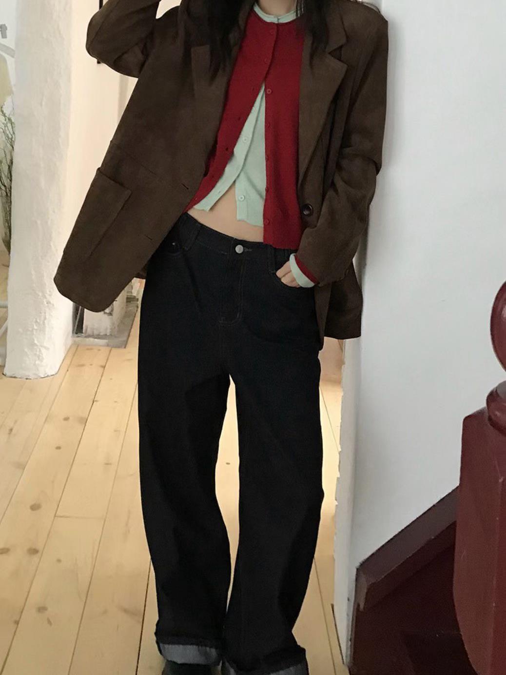 多口袋雙扣麂皮西裝外套
